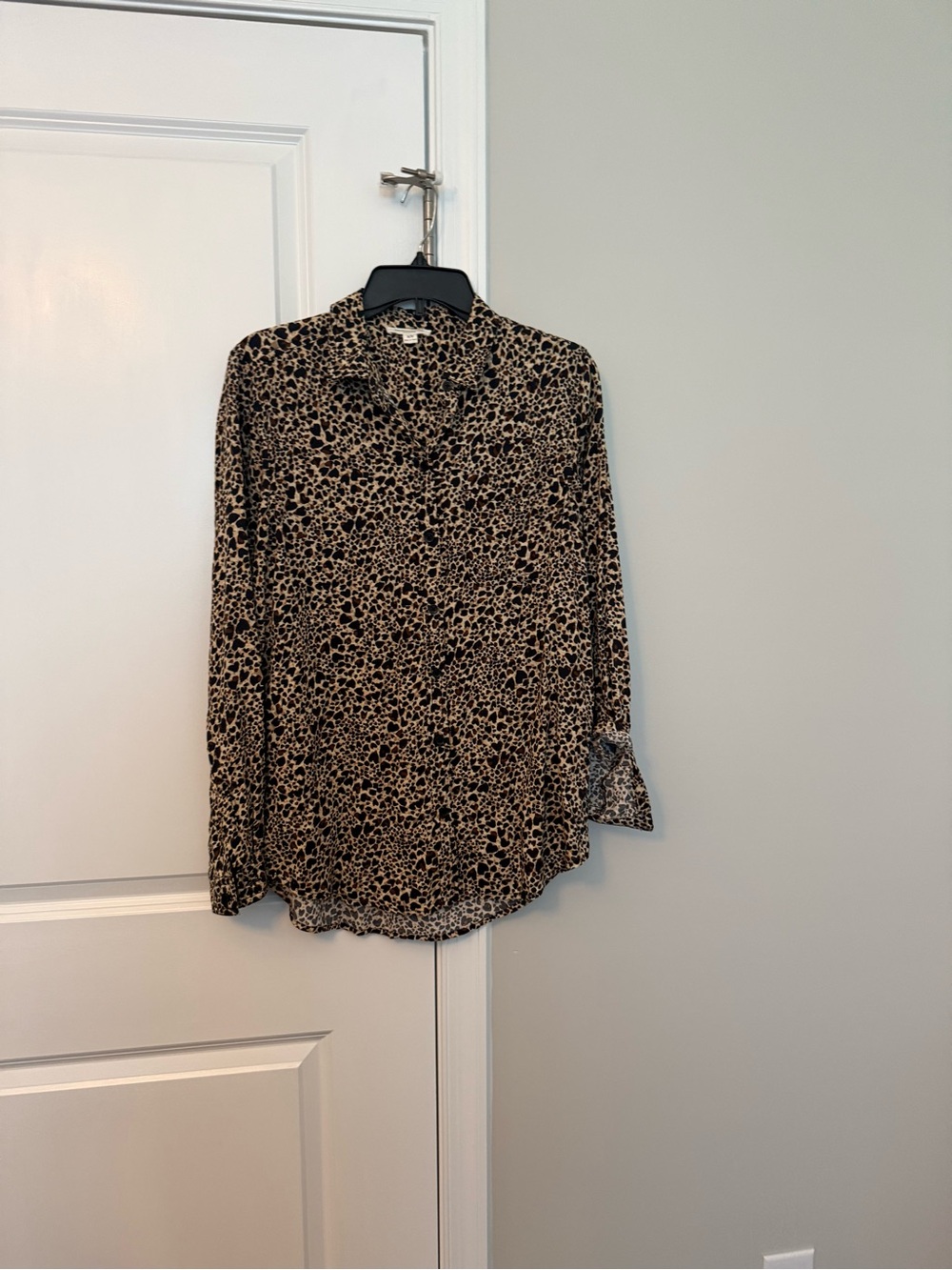beachlunchlounge Black and Tan Button-Down Animal Print Blouse